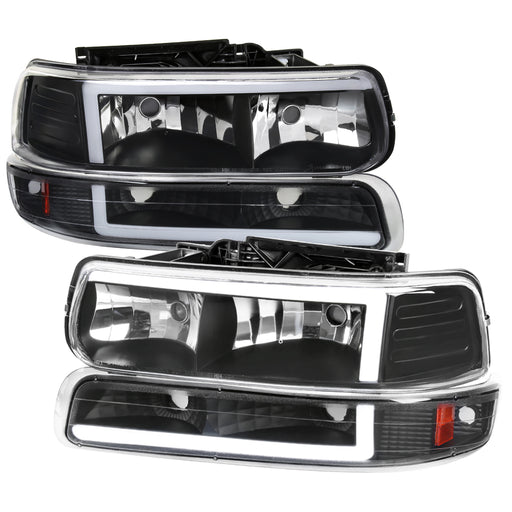Spec-D 99-02 Chevrolet Silverado Matte Black Housing Clear Lens With Amber Reflector And Led Bar 2LBLH-SIV99JM-G3-RS