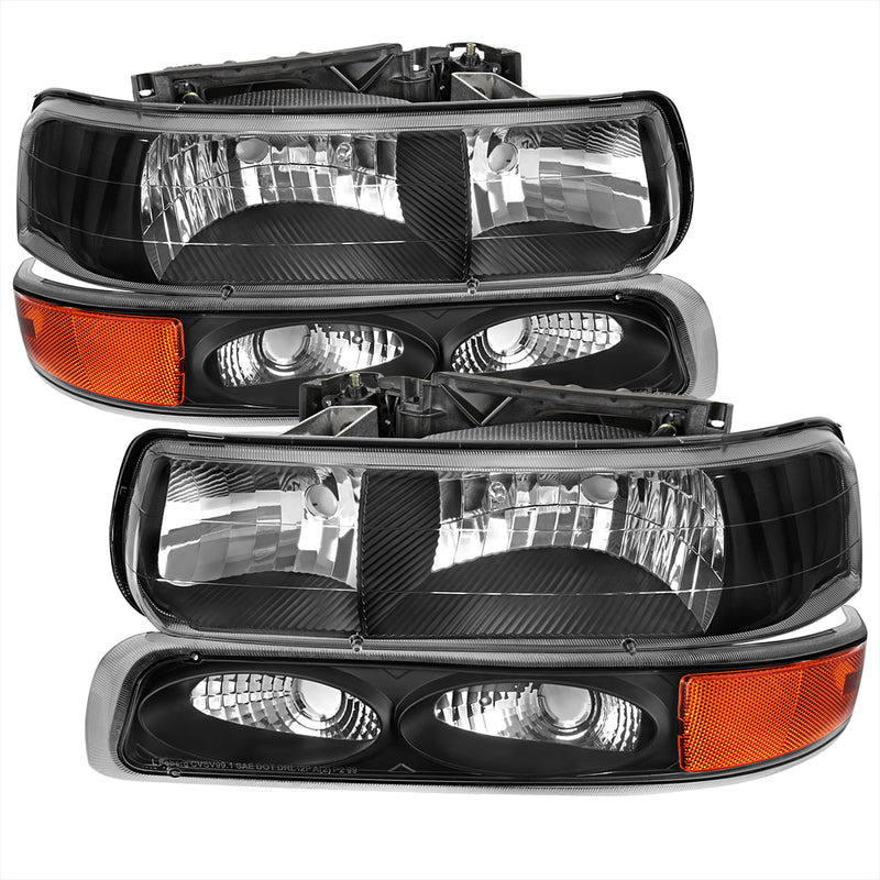 Spec-D 99-02 Chevrolet Silverado Headlight And Bumper Light With Amber Reflector Combo Matte Black Housing Clear Lens - Bulbs Not Included 2LBLH-SIV99JM-GO