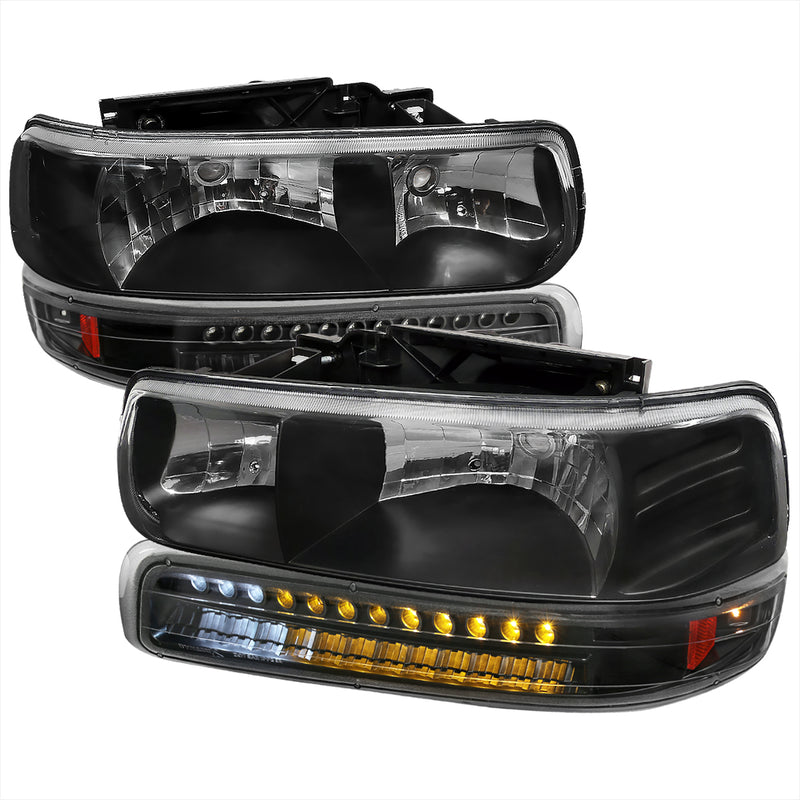 Spec-D 99-02 Chevrolet Silverado Headlight With Led Signal Light Combo Black 2LBLH-SIV99JMLED-RS