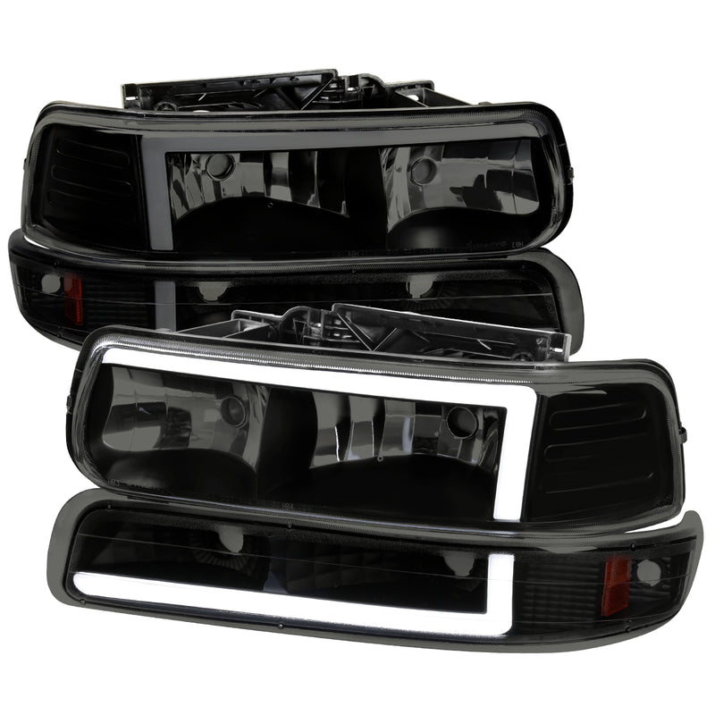 Spec-D 99-02 Chevrolet Silverado Matte Black Housing Smoked Lens With Amber Reflector And Led Bar 2LBLH-SIV99SM-G3-RS