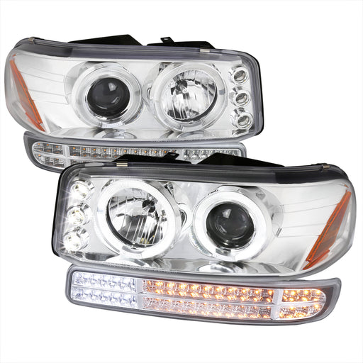 Spec-D 99-06 Gmc Sierra/Yukon Dual Halo Projector Headlight With Sequential Led Signal Light Chrome 2LBLHP-GMC99-SQ-TM