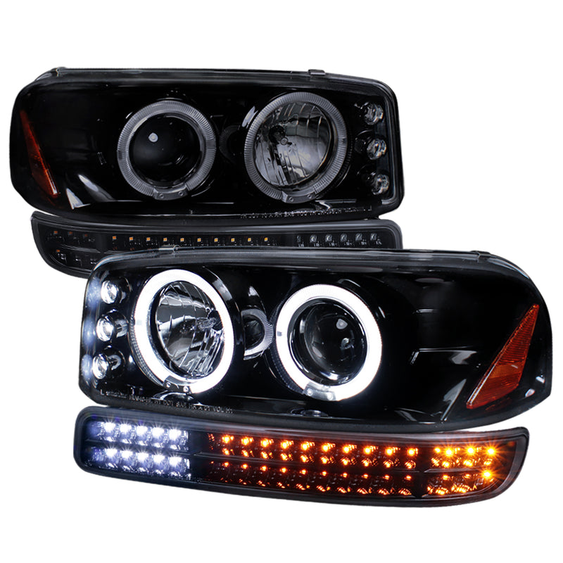 Spec-D 99-06 Gmc Sierra/Yukon Dual Halo Projector Headlight With Sequential Led Signal Light Glossy Black Smoke Lens 2LBLHP-GMC99G-SQ-TM
