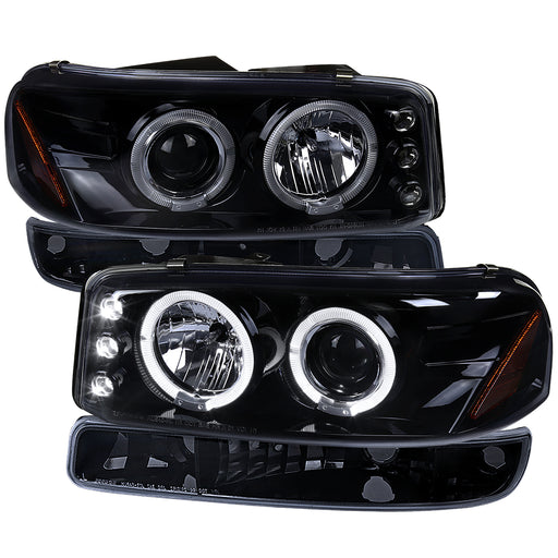 Spec-D 99-06 Gmc Sierra/Yukon Projector Headlights And Bumper Lights Gloss Black Smoke Lens 2LBLHP-GMC99G-TM