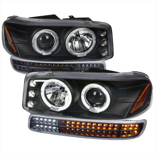 Spec-D 99-06 Gmc Sierra/Yukon Dual Halo Projector Headlight With Sequential Led Signal Light Matte Black 2LBLHP-GMC99JM-SQ-TM