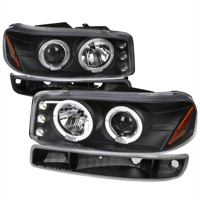 Spec-D 99-06 Gmc Sierra/Yukon Projector Headlights And Bumper Lights Matte Black 2LBLHP-GMC99JM-TM
