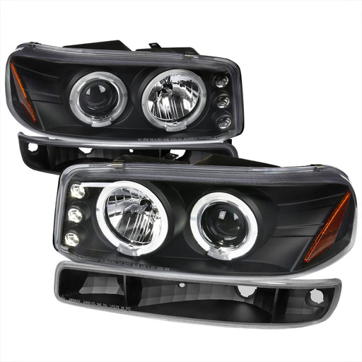 Spec-D 99-06 Gmc Sierra/Yukon Projector Headlights And Bumper Lights Matte Black 2LBLHP-GMC99JM-TM