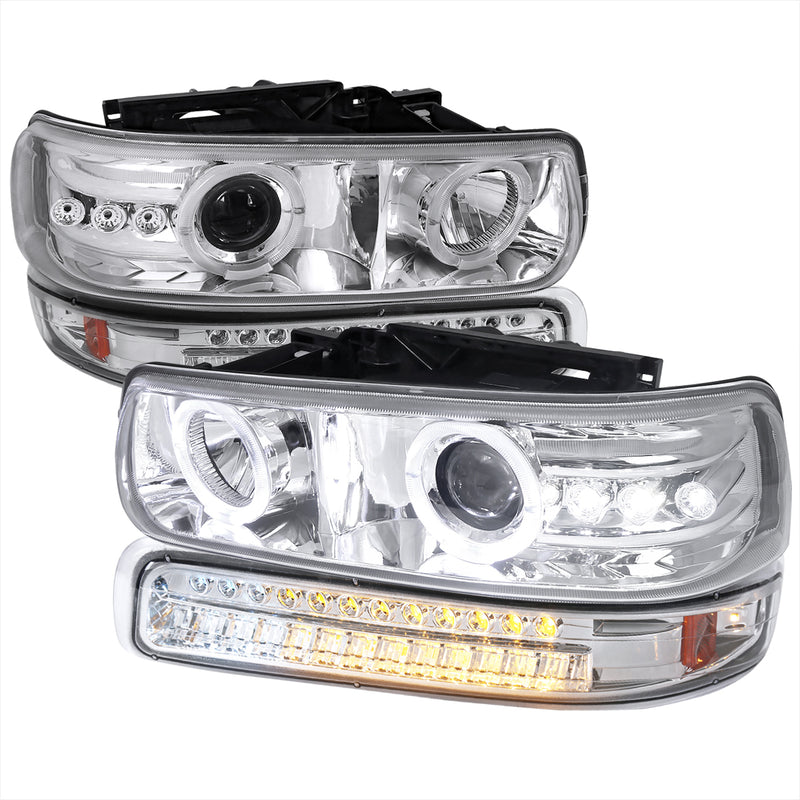 Spec-D 99-02 Chevrolet Silverado Dual Halo Projector Headlight With Led Signal Light Chrome 2LBLHP-SIV99CLED-RS