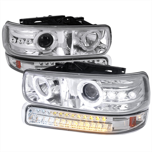 Spec-D 99-02 Chevrolet Silverado Dual Halo Projector Headlight With Led Signal Light Chrome 2LBLHP-SIV99CLED-RS
