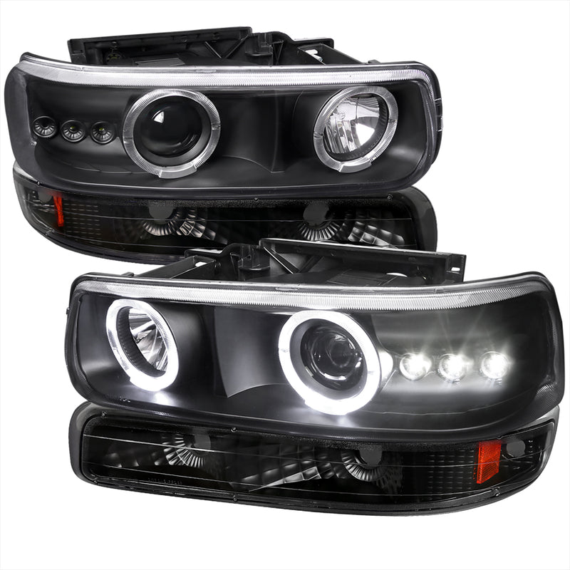 Spec-D 99-03 Chevrolet  Silverado  Combo Projector Headlight Black Housing With Bumper Light  2LBLHP-SIV99JM-RS