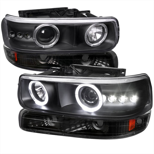 Spec-D 99-03 Chevrolet  Silverado  Combo Projector Headlight Black Housing With Bumper Light  2LBLHP-SIV99JM-RS