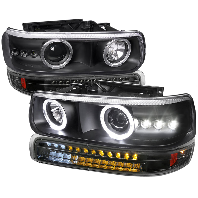 Spec-D 99-02 Chevrolet Silverado Dual Halo Projector Headlight With Led Signal Light Black 2LBLHP-SIV99JMLED-RS