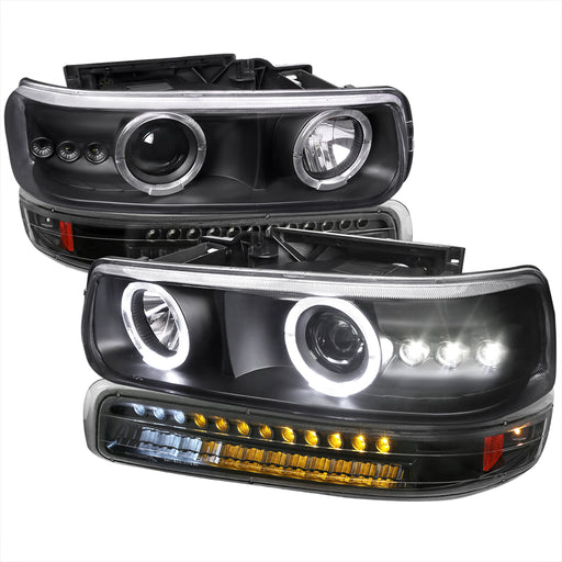 Spec-D 99-02 Chevrolet Silverado Dual Halo Projector Headlight With Led Signal Light Black 2LBLHP-SIV99JMLED-RS