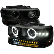 Spec-D 99-02 Chevrolet Silverado Projector Headlight+Led Bumper Lights- Amber Smoke Bumper Lights+ Smoke Headlights 2LBLHP-SIV99SMLED-RS
