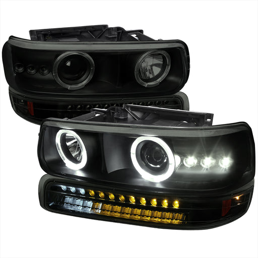 Spec-D 99-02 Chevrolet Silverado Dual Halo Projector Headlight With Led Signal Light Black Smoke 2LBLHP-SIV99SMLED-RS