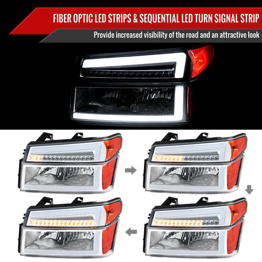 Spec-D 04-12 Chevrolet Colorado Gmc Canyon Headlights With Led Bar And Parking Lights With Led Bar Chrome Housing Clear Lens Switchback Sequential Turn Signal - 9006 Low Beam 9005 High Beam Not Included 2LCLH-COL04-G3-RS