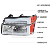 Spec-D 04-12 Chevrolet Colorado Gmc Canyon Headlights With Led Bar And Parking Lights With Led Bar Chrome Housing Clear Lens Switchback Sequential Turn Signal - 9006 Low Beam 9005 High Beam Not Included 2LCLH-COL04-G3-RS
