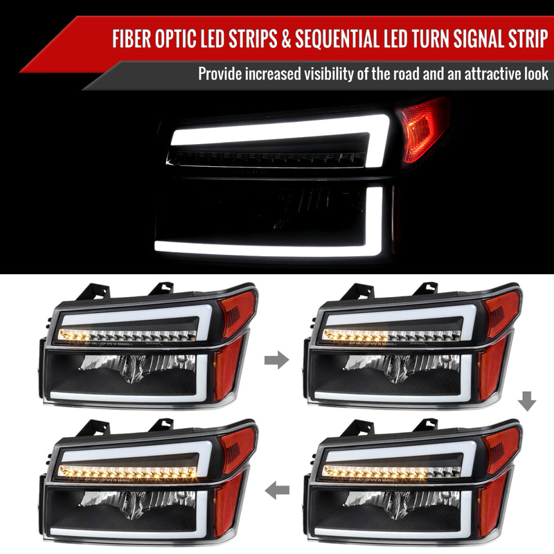 Spec-D 04-12 Chevrolet Colorado Gmc Canyon Headlights With Led Bar And Parking Lights With Led Bar Matte Black Housing Clear Lens Switchback Sequential Turn Signal - 9006 Low Beam 9005 High Beam Not Included 2LCLH-COL04JM-G3-RS