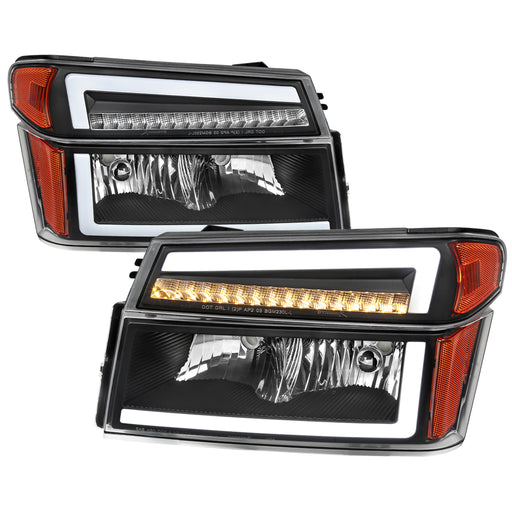 Spec-D 04-12 Chevrolet Colorado Gmc Canyon Headlights With Led Bar And Parking Lights With Led Bar Matte Black Housing Clear Lens Switchback Sequential Turn Signal - 9006 Low Beam 9005 High Beam Not Included 2LCLH-COL04JM-G3-RS