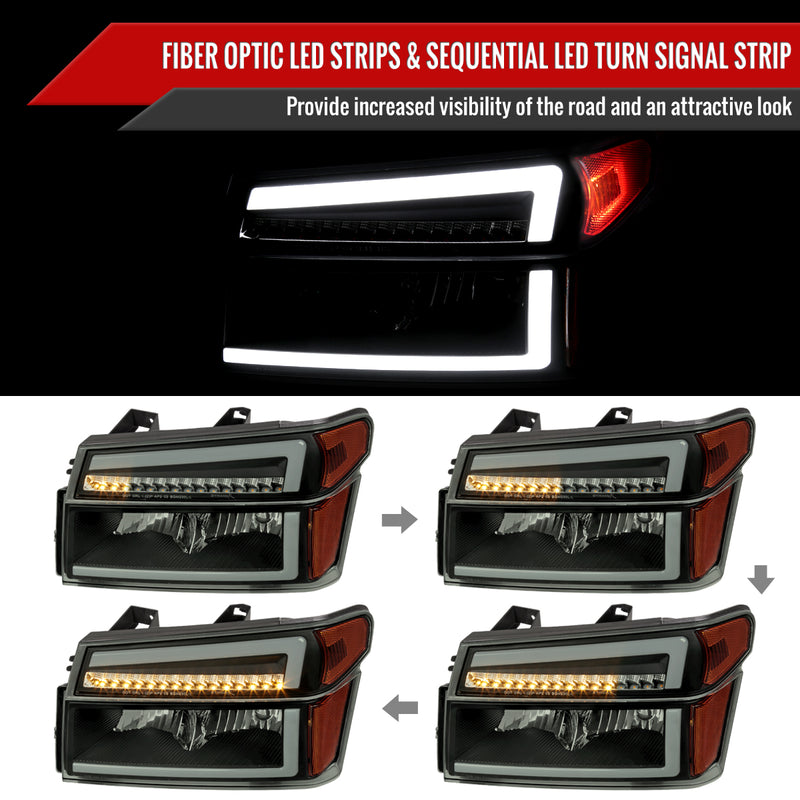 Spec-D 04-12 Chevrolet Colorado Gmc Canyon Headlights With Led Bar And Parking Lights With Led Bar Matte Black Housing Smoked Lens Switchback Sequential Turn Signal - 9006 Low Beam 9005 High Beam Not Included 2LCLH-COL04SM-G3-RS