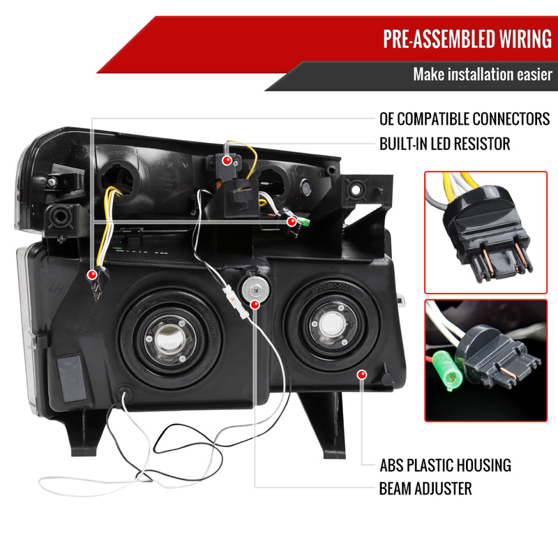 Spec-D 04-12 Chevrolet Colorado Gmc Canyon Headlights With Led Bar And Parking Lights With Led Bar Matte Black Housing Smoked Lens Switchback Sequential Turn Signal - 9006 Low Beam 9005 High Beam Not Included 2LCLH-COL04SM-G3-RS