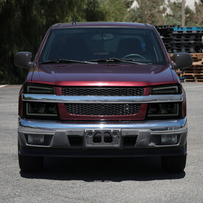 Spec-D 04-12 Chevrolet Colorado Gmc Canyon Headlights With Led Bar And Parking Lights With Led Bar Matte Black Housing Smoked Lens Switchback Sequential Turn Signal - 9006 Low Beam 9005 High Beam Not Included 2LCLH-COL04SM-G3-RS
