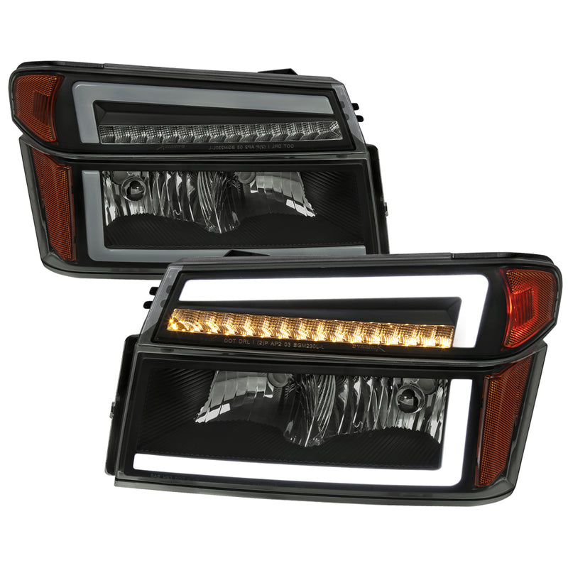 Spec-D 04-12 Chevrolet Colorado Gmc Canyon Headlights With Led Bar And Parking Lights With Led Bar Matte Black Housing Smoked Lens Switchback Sequential Turn Signal - 9006 Low Beam 9005 High Beam Not Included 2LCLH-COL04SM-G3-RS
