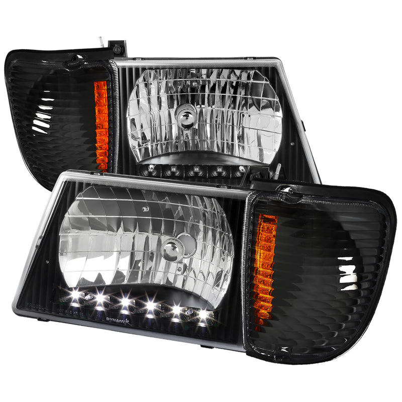 Spec-D 92-06 Ford  Econoline  Combo: 92-06 Ford Econoline Van Headlight With Led Black 2LCLH-ECON92JM-RS
