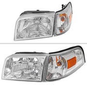 Spec-D 06-11 Mercury Grand Marquis Headlights And Corner Light Combo Chrome Housing Clear Lens With Amber Reflector - Turn Signal Bulbs Included 2LCLH-GMAR06-GO