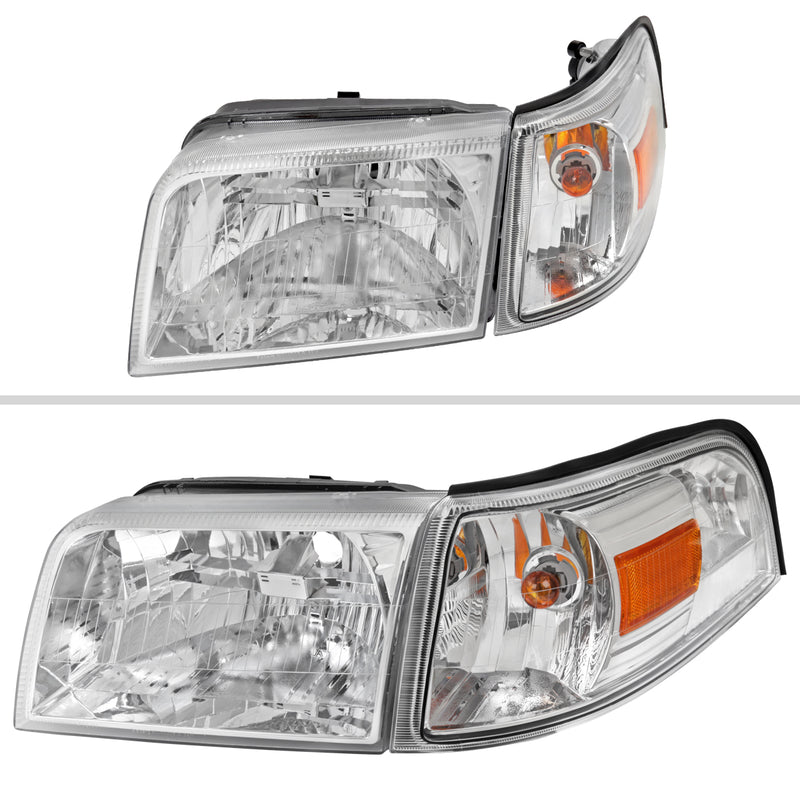 Spec-D 06-11 Mercury Grand Marquis Headlights And Corner Light Combo Chrome Housing Clear Lens With Amber Reflector - Turn Signal Bulbs Included 2LCLH-GMAR06-GO