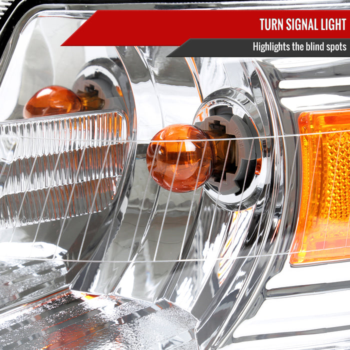 Spec-D 06-11 Mercury Grand Marquis Headlights And Corner Light Combo Chrome Housing Clear Lens With Amber Reflector - Turn Signal Bulbs Included 2LCLH-GMAR06-GO