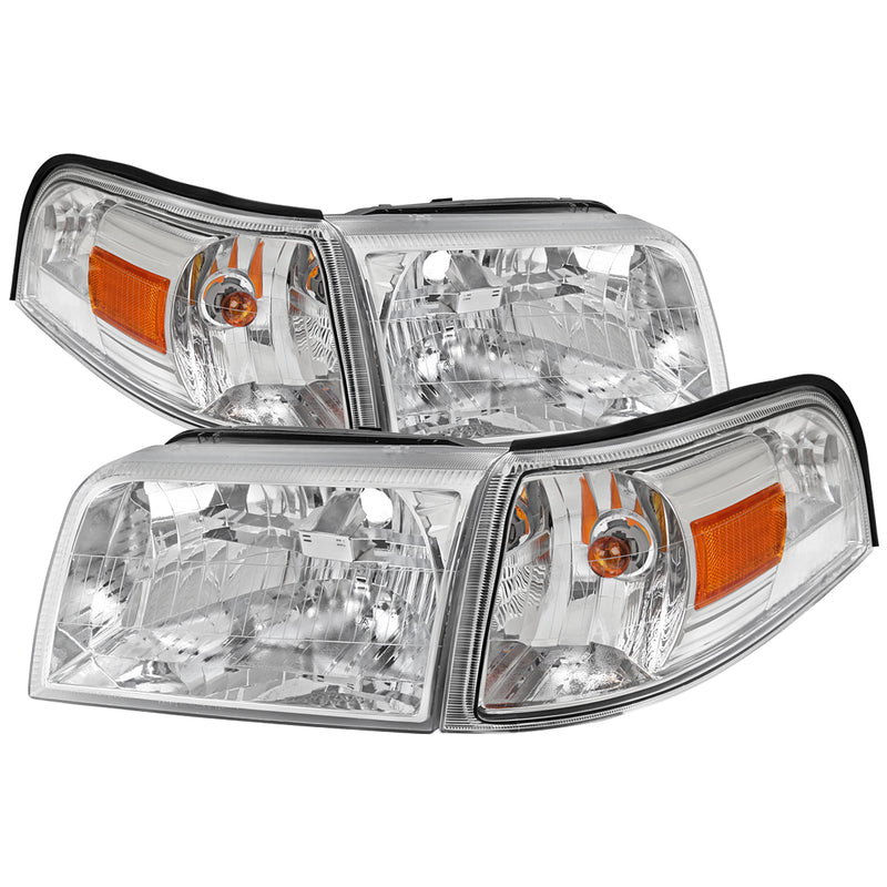 Spec-D 06-11 Mercury Grand Marquis Headlights And Corner Light Combo Chrome Housing Clear Lens With Amber Reflector - Turn Signal Bulbs Included 2LCLH-GMAR06-GO
