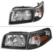 Spec-D 06-11 Mercury Grand Marquis Headlights And Corner Light Combo Black Housing Clear Lens With Amber Reflector - Turn Signal Bulbs Included 2LCLH-GMAR06JM-GO