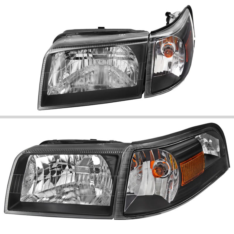 Spec-D 06-11 Mercury Grand Marquis Headlights And Corner Light Combo Black Housing Clear Lens With Amber Reflector - Turn Signal Bulbs Included 2LCLH-GMAR06JM-GO