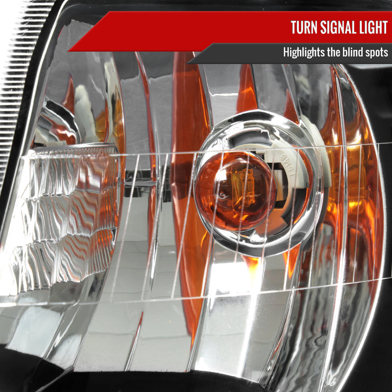 Spec-D 06-11 Mercury Grand Marquis Headlights And Corner Light Combo Black Housing Clear Lens With Amber Reflector - Turn Signal Bulbs Included 2LCLH-GMAR06JM-GO