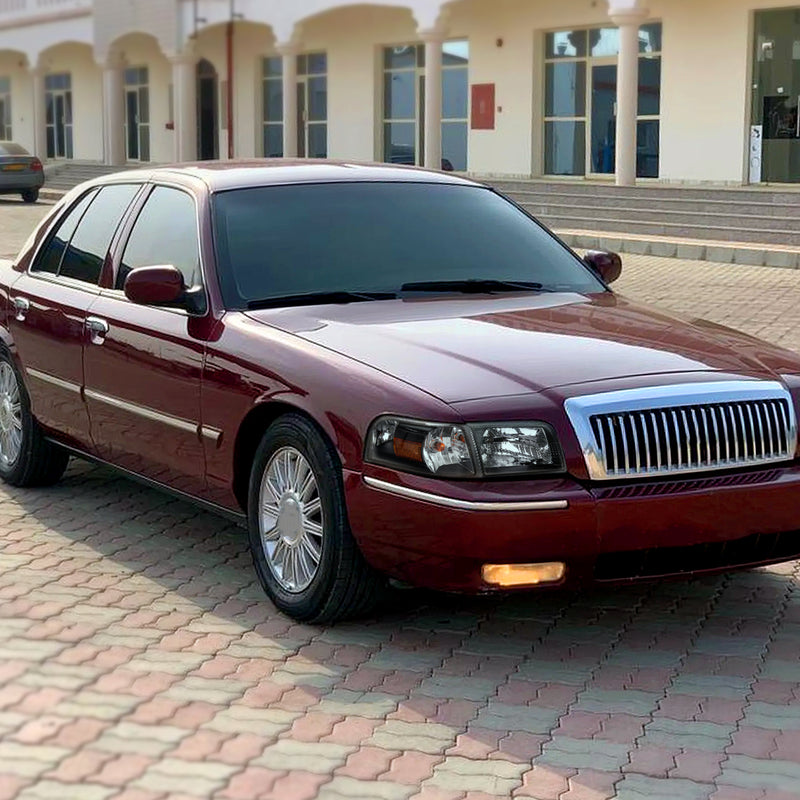 Spec-D 06-11 Mercury Grand Marquis Headlights And Corner Light Combo Black Housing Clear Lens With Amber Reflector - Turn Signal Bulbs Included 2LCLH-GMAR06JM-GO