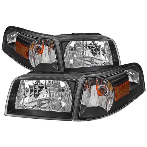 Spec-D 06-11 Mercury Grand Marquis Headlights And Corner Light Combo Black Housing Clear Lens With Amber Reflector - Turn Signal Bulbs Included 2LCLH-GMAR06JM-GO
