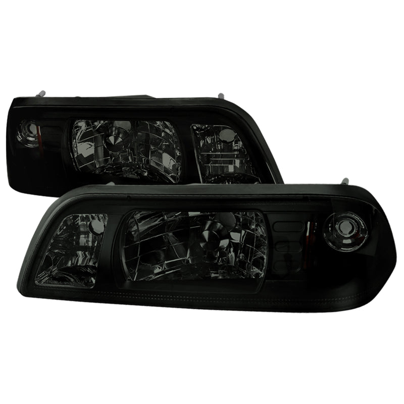 Spec-D 87-93 Ford Mustang 1 Piece Crystal Housing Headlight Smoke 2LCLH-MST87G-RS