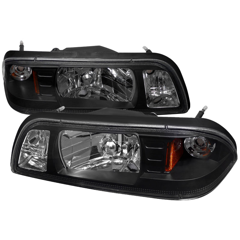 Spec-D 87-93 Ford Mustang 1 Piece Crystal Housing Headlight Black 2LCLH-MST87JM-RS