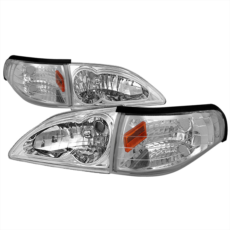 Spec-D 94-98 Ford  Mustang  Combo Chrome Housing Headlight With Corner Light 2LCLH-MST94-RS
