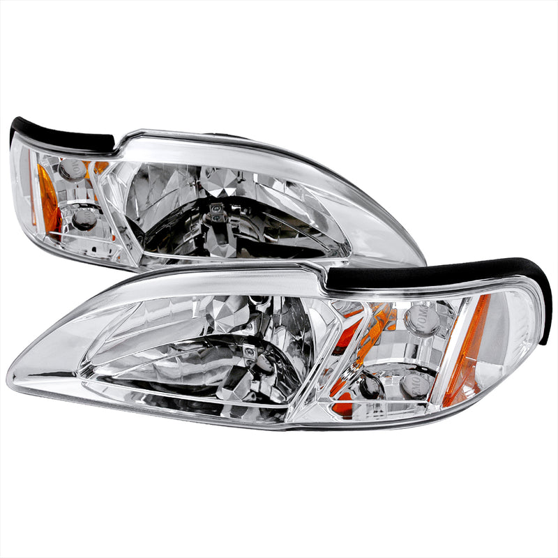 Spec-D 94-98 Ford Mustang Crystal Housing Headlights Chrome 2LCLH-MST94-TM