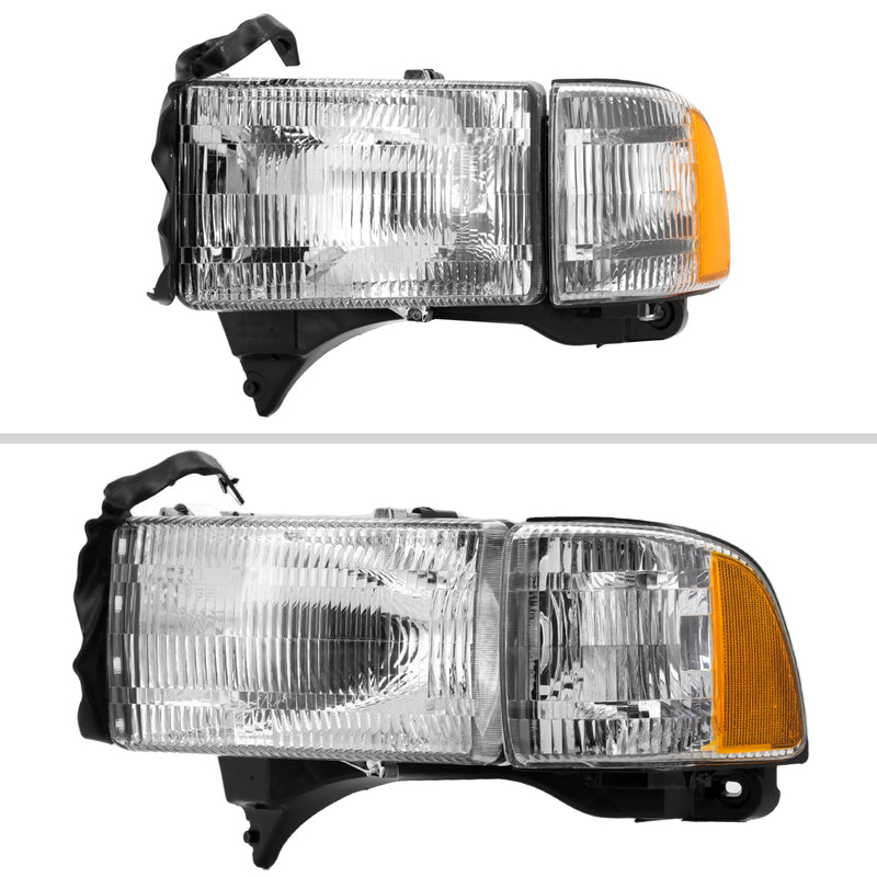 Spec-D 99-01 Dodge Ram 1500 2500 3500 Headlights And Corner Lights Chrome Housing Clear Lens Amber Reflector 2LCLH-RAM94-GO