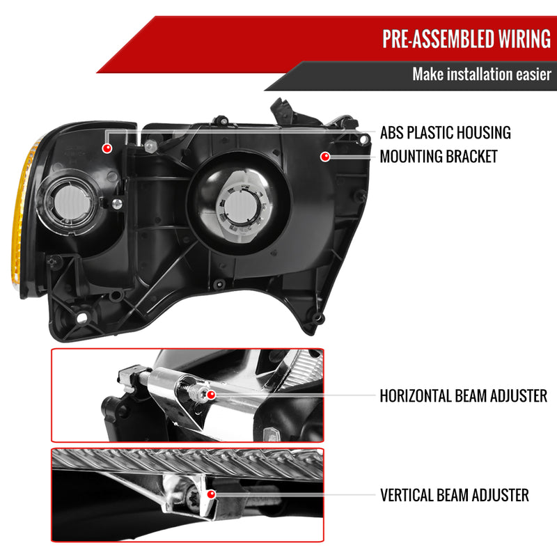 Spec-D 99-01 Dodge Ram 1500 2500 3500 Headlights And Corner Lights Chrome Housing Clear Lens Amber Reflector 2LCLH-RAM94-GO