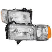 Spec-D 99-01 Dodge Ram 1500 2500 3500 Headlights And Corner Lights Chrome Housing Clear Lens Amber Reflector 2LCLH-RAM94-GO