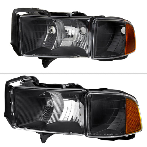 Spec-D 99-01 Dodge Ram 1500 2500 3500 Sport Headlights And Corner Lights Matte Black Housing Clear Lens Amber Reflector 2LCLH-RAM99JMS-GO