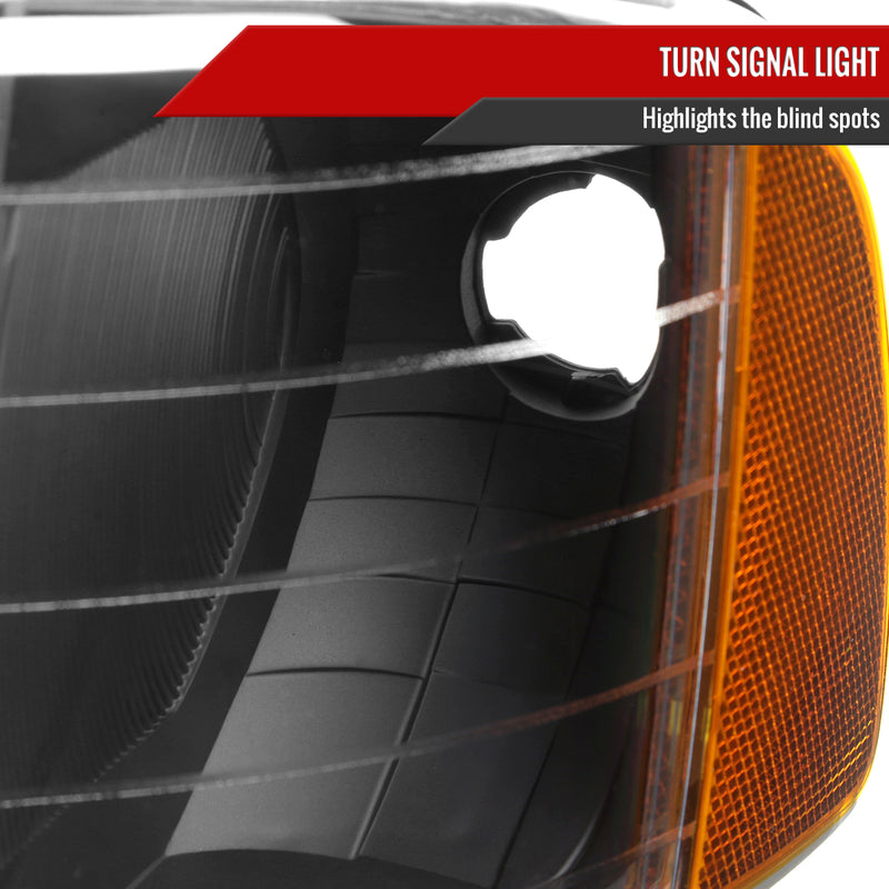 Spec-D 99-01 Dodge Ram 1500 2500 3500 Sport Headlights And Corner Lights Matte Black Housing Clear Lens Amber Reflector 2LCLH-RAM99JMS-GO