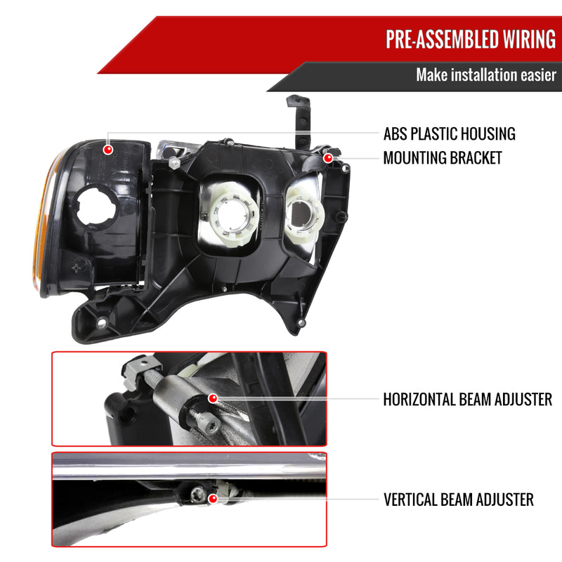 Spec-D 99-01 Dodge Ram 1500 2500 3500 Sport Headlights And Corner Lights Matte Black Housing Clear Lens Amber Reflector 2LCLH-RAM99JMS-GO