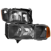 Spec-D 99-01 Dodge Ram 1500 2500 3500 Sport Headlights And Corner Lights Matte Black Housing Clear Lens Amber Reflector 2LCLH-RAM99JMS-GO
