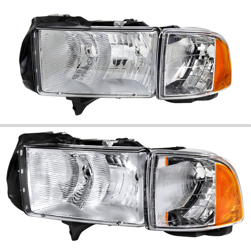 Spec-D 99-01 Dodge Ram 1500 2500 3500 Sport Headlights And Corner Lights Chrome Housing Clear Lens Amber Reflector 2LCLH-RAM99S-GO