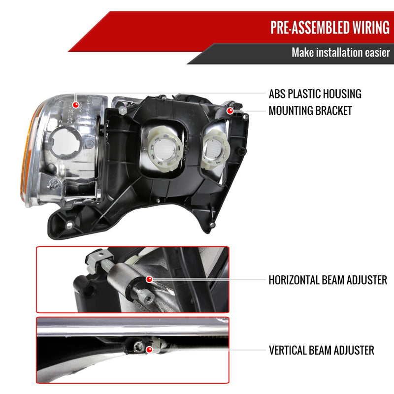 Spec-D 99-01 Dodge Ram 1500 2500 3500 Sport Headlights And Corner Lights Chrome Housing Clear Lens Amber Reflector 2LCLH-RAM99S-GO