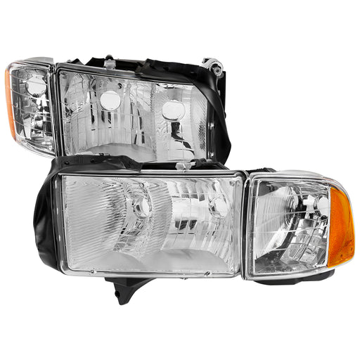 Spec-D 99-01 Dodge Ram 1500 2500 3500 Sport Headlights And Corner Lights Chrome Housing Clear Lens Amber Reflector 2LCLH-RAM99S-GO